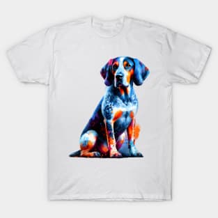 Vivid Bluetick Coonhound Portrait in Splash Art Style T-Shirt